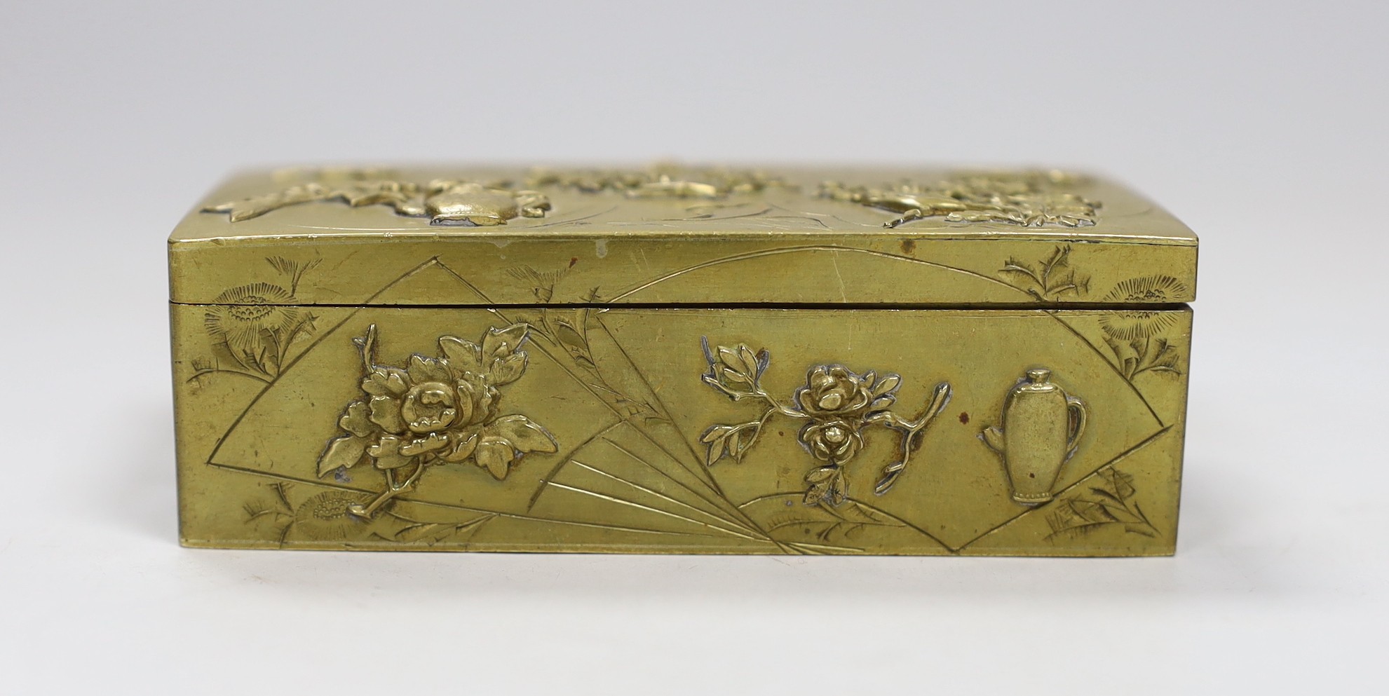 A Japanese Meiji period brass stamp box, 9cm.